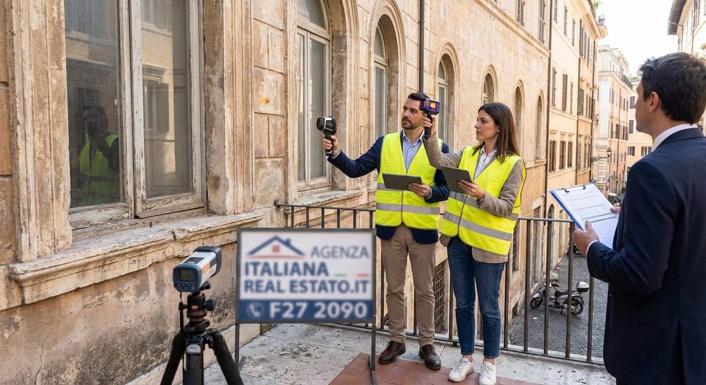 historical Roma palazzo with energy audit equipment